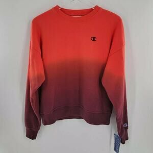 Champion Sweatshirt Womens Small Dip-Dye Crew Neck Relaxed Fit Fleece